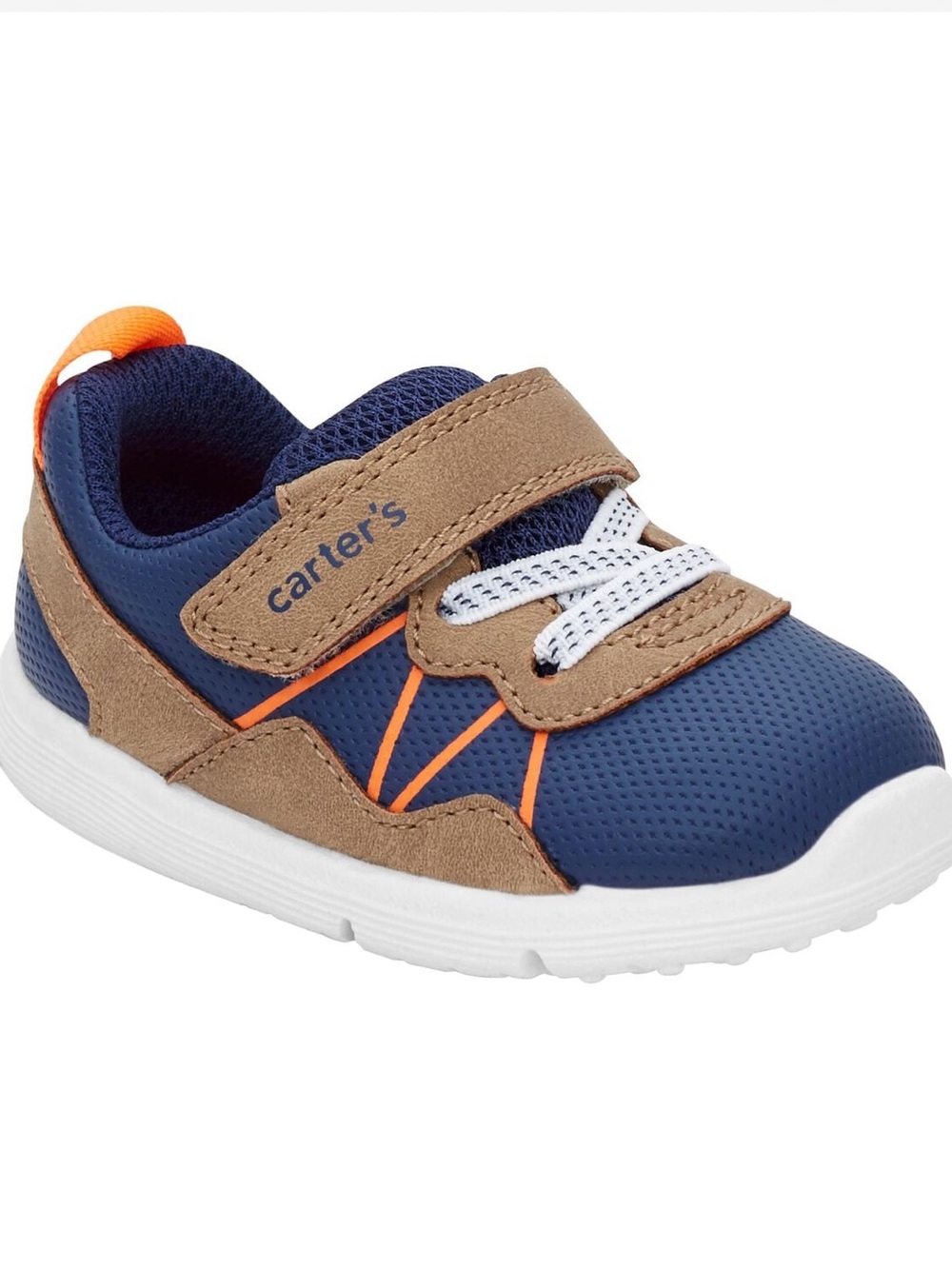 Carters Navy Orange and Brown Baby Velcro Athletic Shoe